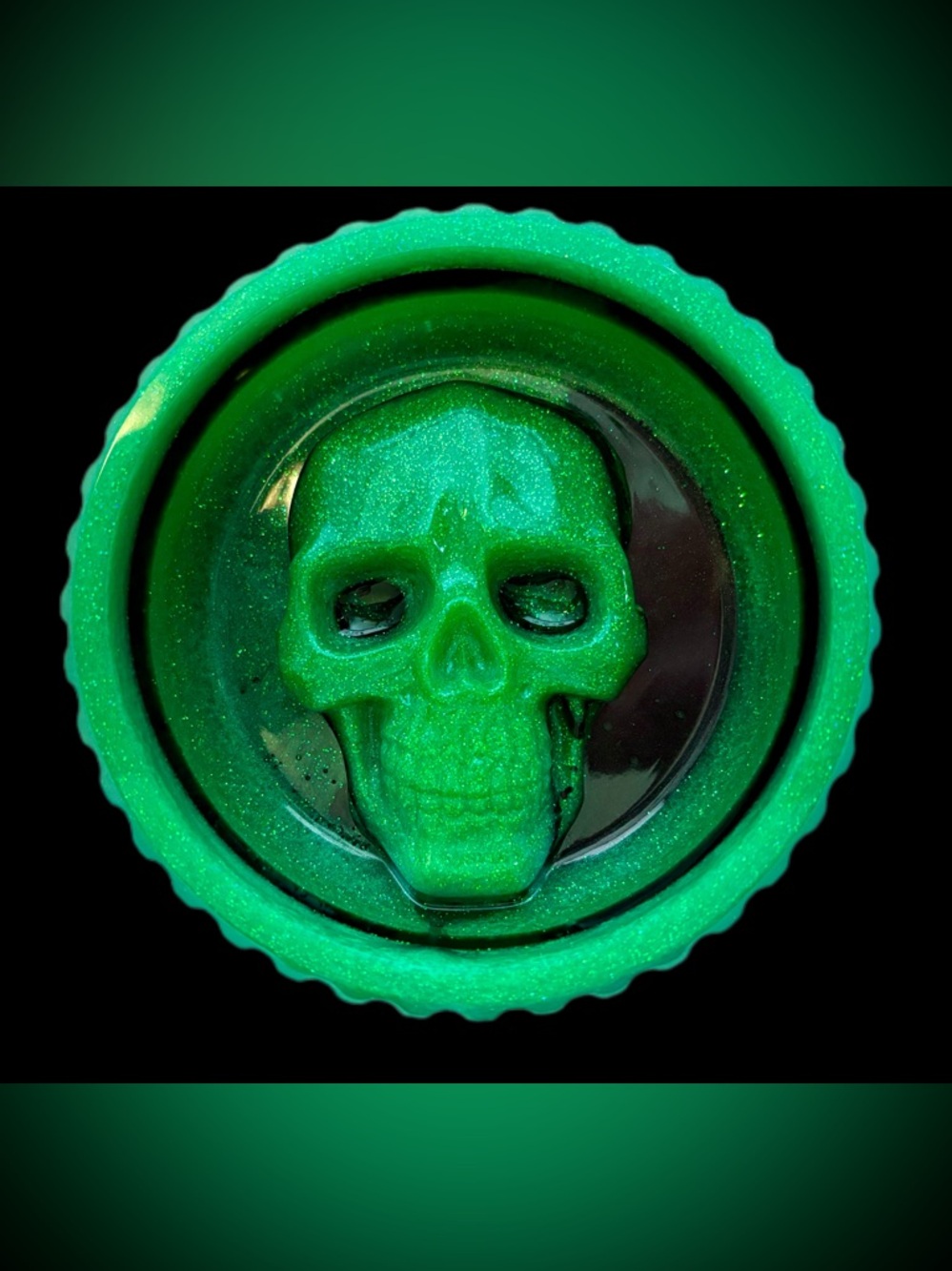 Handmade Resin Skull Trinket Tray / Ashtray Neon Green + Black